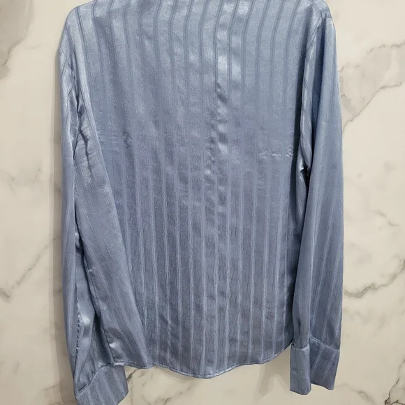 Real Deal Dusty Blue Striped Satin Button-Up Shirt (Size M) - Picture 7 of 8